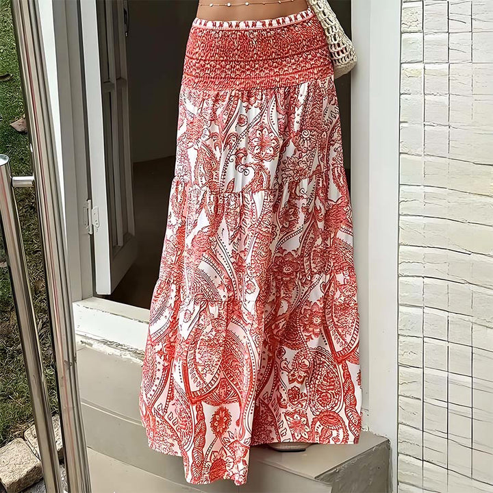 Abito lungo da donna Olivenorma con stampa paisley bohémien, vita alta, arricciature e balze. - image 14