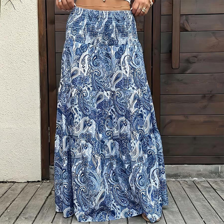 Abito lungo da donna Olivenorma con stampa paisley bohémien, vita alta, arricciature e balze. - image 10