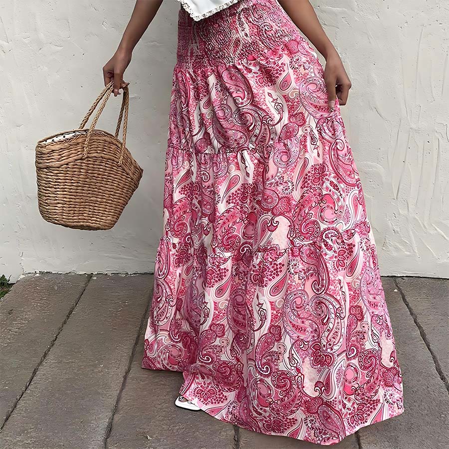 Abito lungo da donna Olivenorma con stampa paisley bohémien, vita alta, arricciature e balze. - image 24