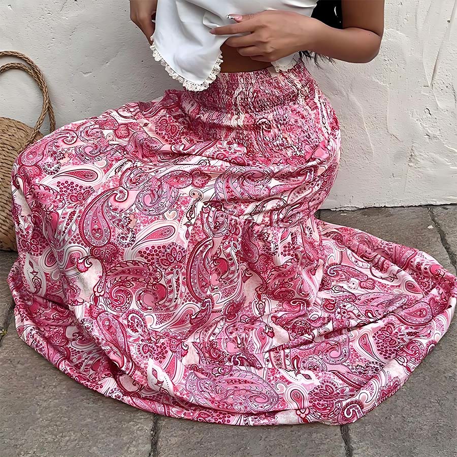 Abito lungo da donna Olivenorma con stampa paisley bohémien, vita alta, arricciature e balze. - image 25