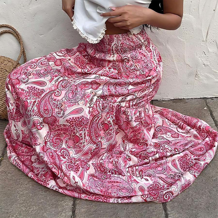 Abito lungo da donna Olivenorma con stampa paisley bohémien, vita alta, arricciature e balze. - image 25