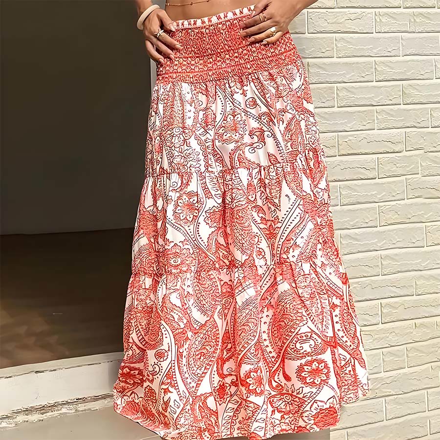 Abito lungo da donna Olivenorma con stampa paisley bohémien, vita alta, arricciature e balze. - image 16