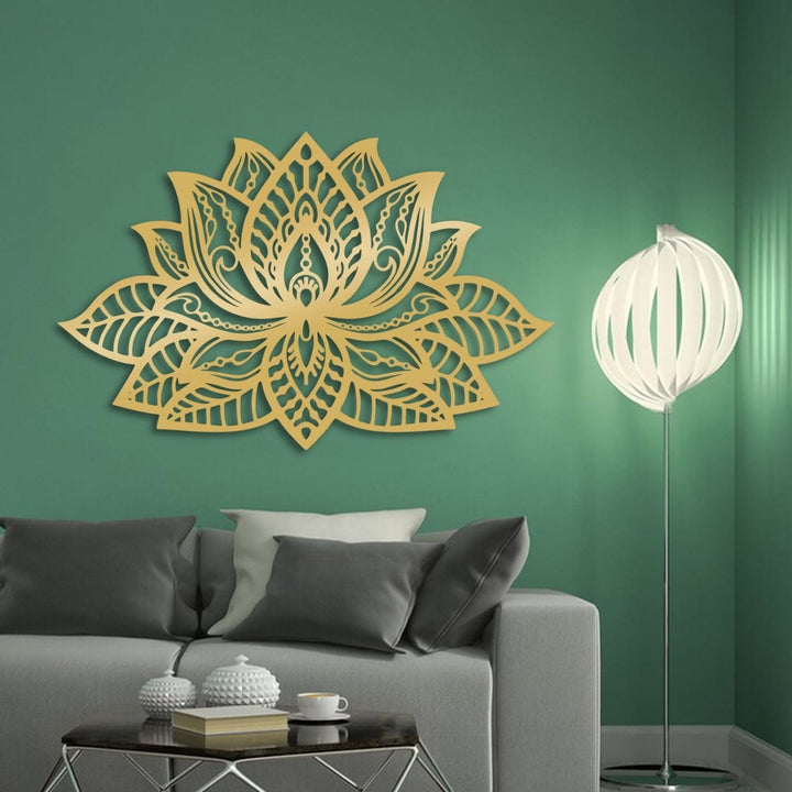 Decorazione da parete in metallo con mandala boho a forma di fiore di loto Olivenorma - Oro - image 3