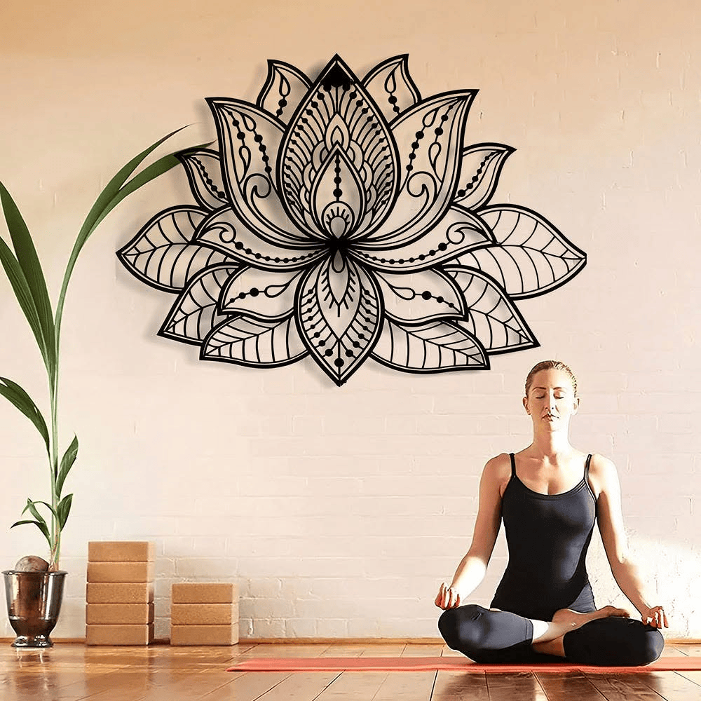 Decorazione da parete in metallo con mandala boho a forma di fiore di loto Olivenorma - Nero - image 0
