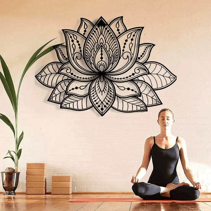 Decorazione da parete in metallo con mandala boho a forma di fiore di loto Olivenorma - Nero - image 0