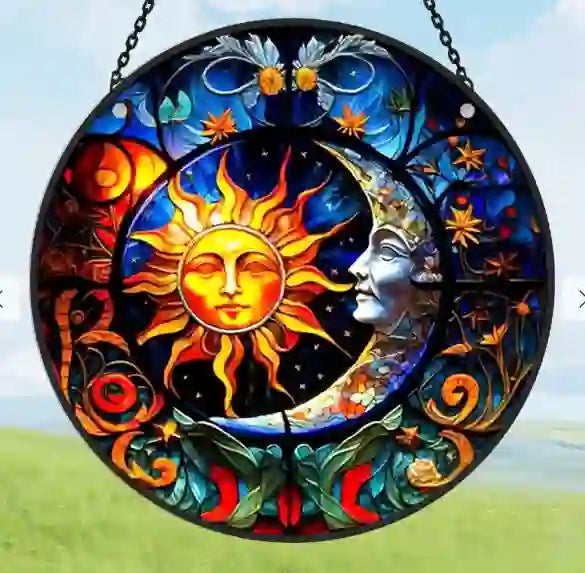 Acchiappasole in vetro colorato Olivenorma con motivo Sole e Luna. - 30 cm * 30 cm - image 0