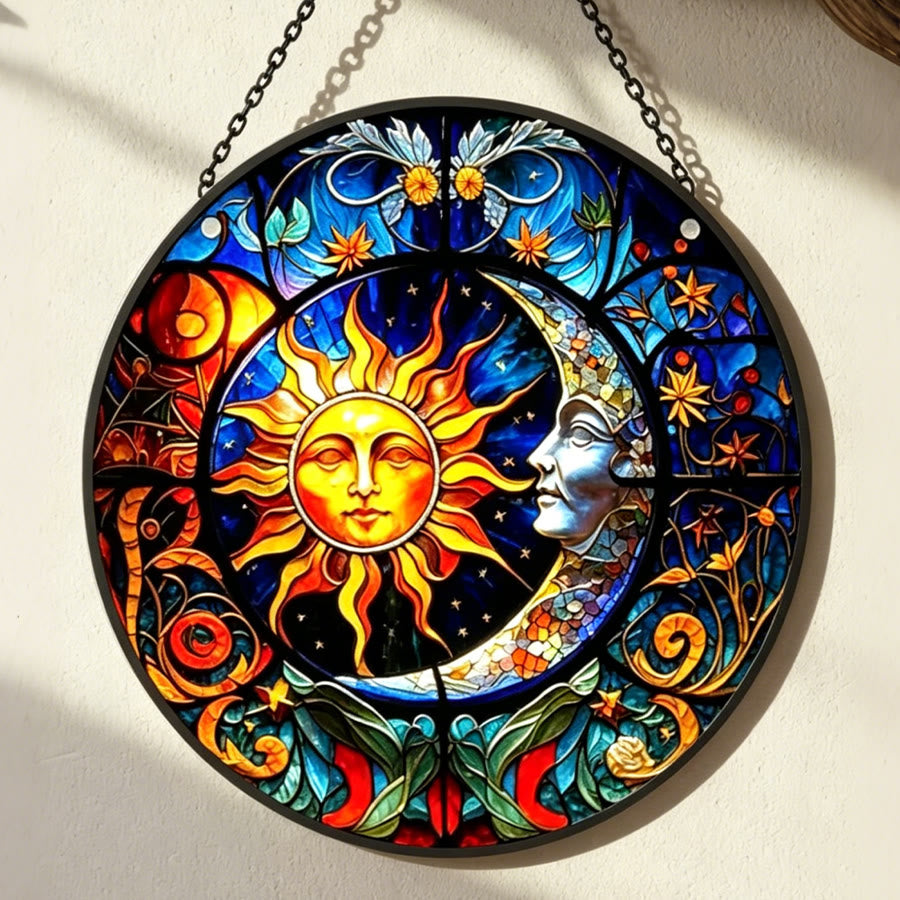 Acchiappasole in vetro colorato Olivenorma con motivo Sole e Luna. - image 1