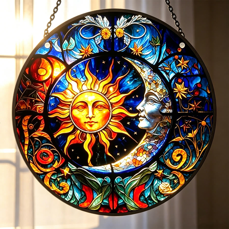 Acchiappasole in vetro colorato Olivenorma con motivo Sole e Luna. - image 3