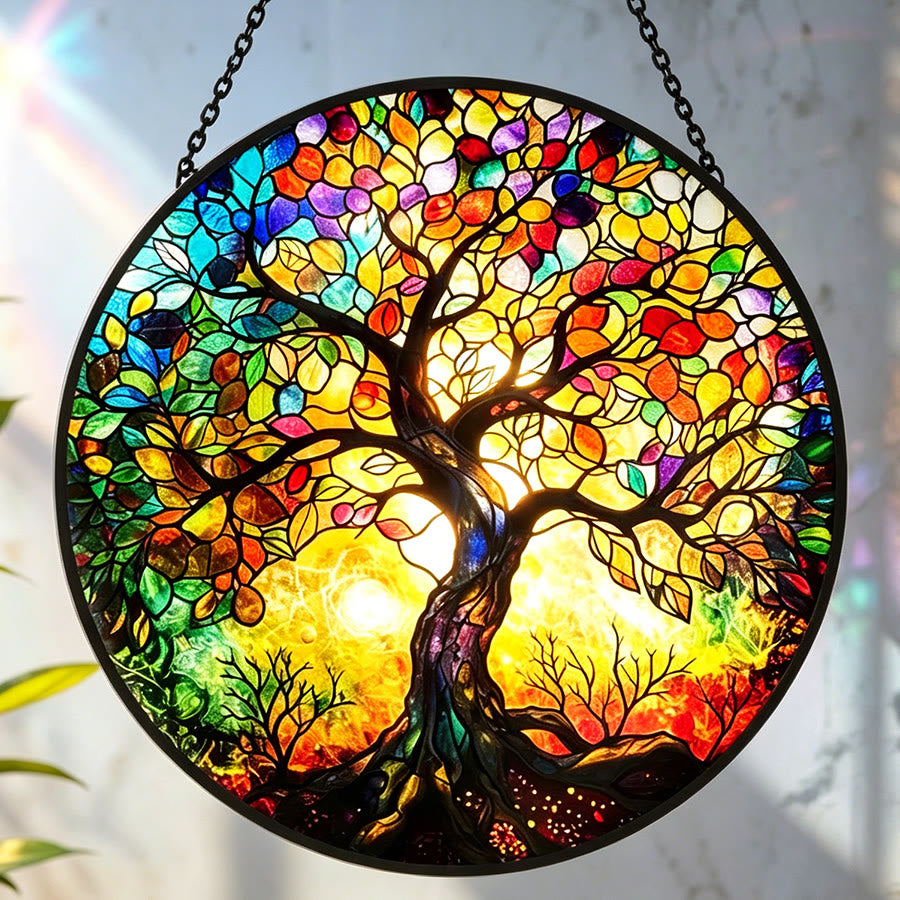 Acchiappasole in vetro colorato Olivenorma con l'Albero della Vita. - 30 cm * 30 cm - image 0