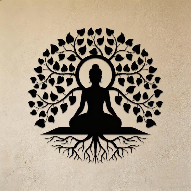 Decorazione murale in metallo raffigurante Olivenorma Buddha sotto l'albero della vita Bodhi. - image 2