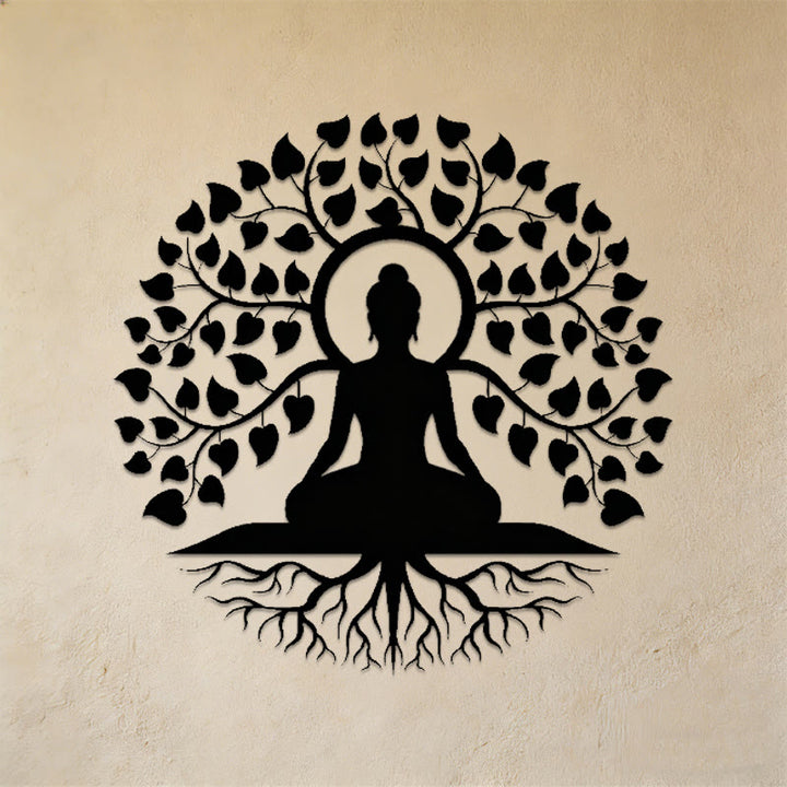 Decorazione murale in metallo raffigurante Olivenorma Buddha sotto l'albero della vita Bodhi. - image 2