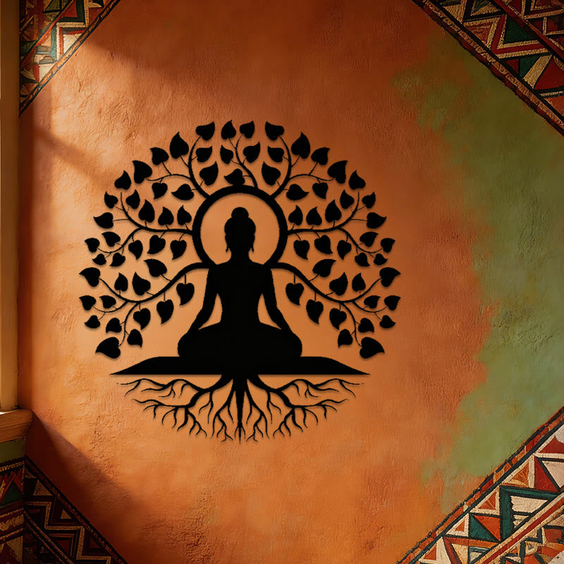 Decorazione murale in metallo raffigurante Olivenorma Buddha sotto l'albero della vita Bodhi. - image 6