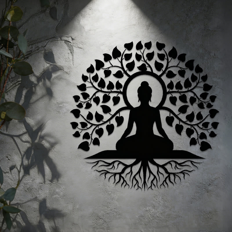 Decorazione murale in metallo raffigurante Olivenorma Buddha sotto l'albero della vita Bodhi. - image 3