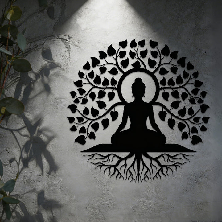 Decorazione murale in metallo raffigurante Olivenorma Buddha sotto l'albero della vita Bodhi. - image 3