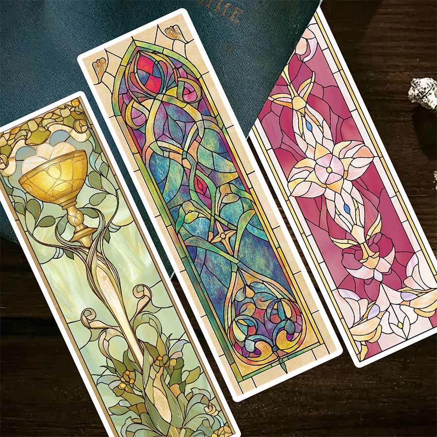 Segnalibro floreale in stile Art Nouveau con vetrata artistica Olivenorma - Un set di 30 carte - image 0