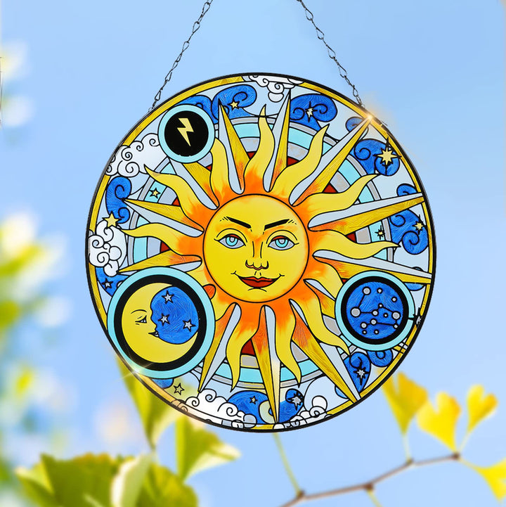 Olivenorma Acchiappasole in vetro colorato con motivo Sole, Luna, Fulmine e Zodiaco - 30 cm * 30 cm - image 0