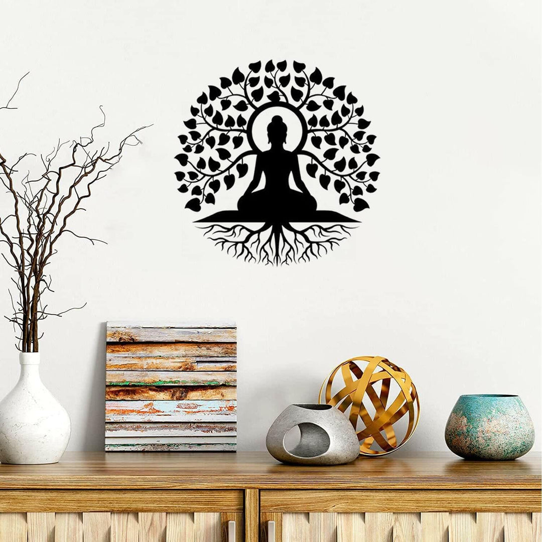 Decorazione murale in metallo raffigurante Olivenorma Buddha sotto l'albero della vita Bodhi. - image 1