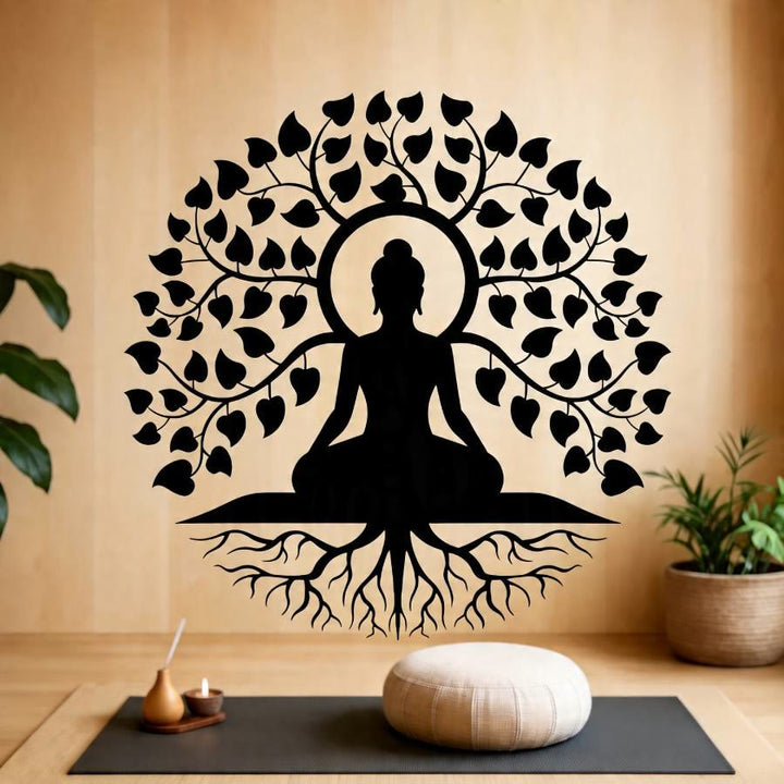 Decorazione murale in metallo raffigurante Olivenorma Buddha sotto l'albero della vita Bodhi. - Viaggio di Buddha - image 0