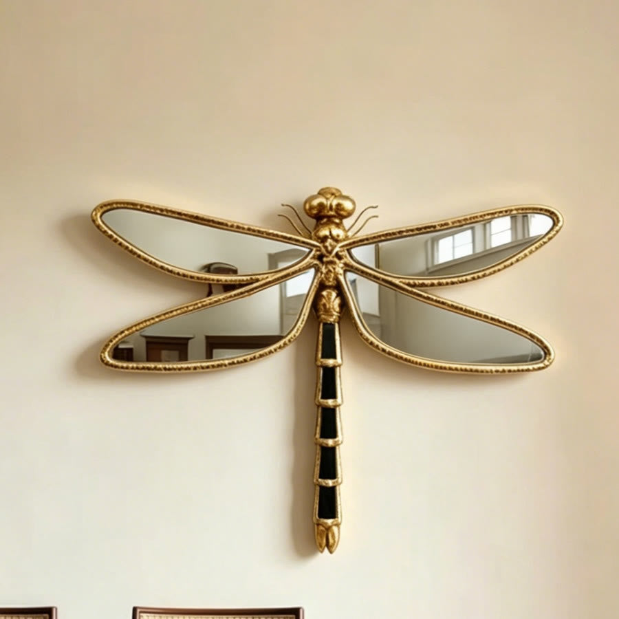 Olivenorma Splendida decorazione murale a forma di libellula per la casa, stile retrò, in resina dorata e vetro, da appendere al muro. - image 2
