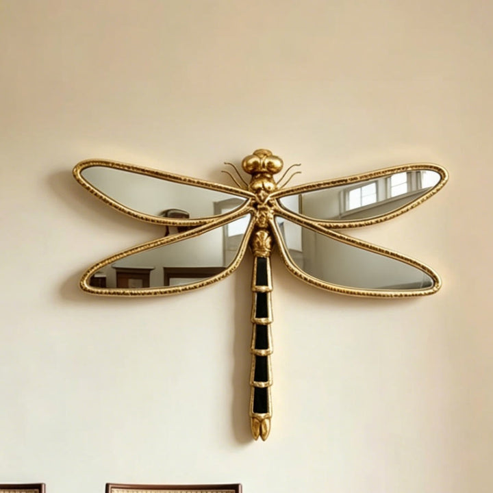 Olivenorma Splendida decorazione murale a forma di libellula per la casa, stile retrò, in resina dorata e vetro, da appendere al muro. - image 2
