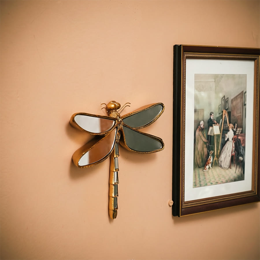 Olivenorma Splendida decorazione murale a forma di libellula per la casa, stile retrò, in resina dorata e vetro, da appendere al muro. - image 4
