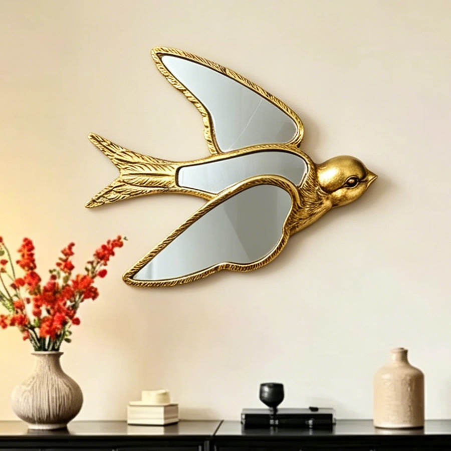 Olivenorma Splendida decorazione murale a forma di libellula per la casa, stile retrò, in resina dorata e vetro, da appendere al muro. - Rondine - 17,5 cm * 22,3 cm - image 22