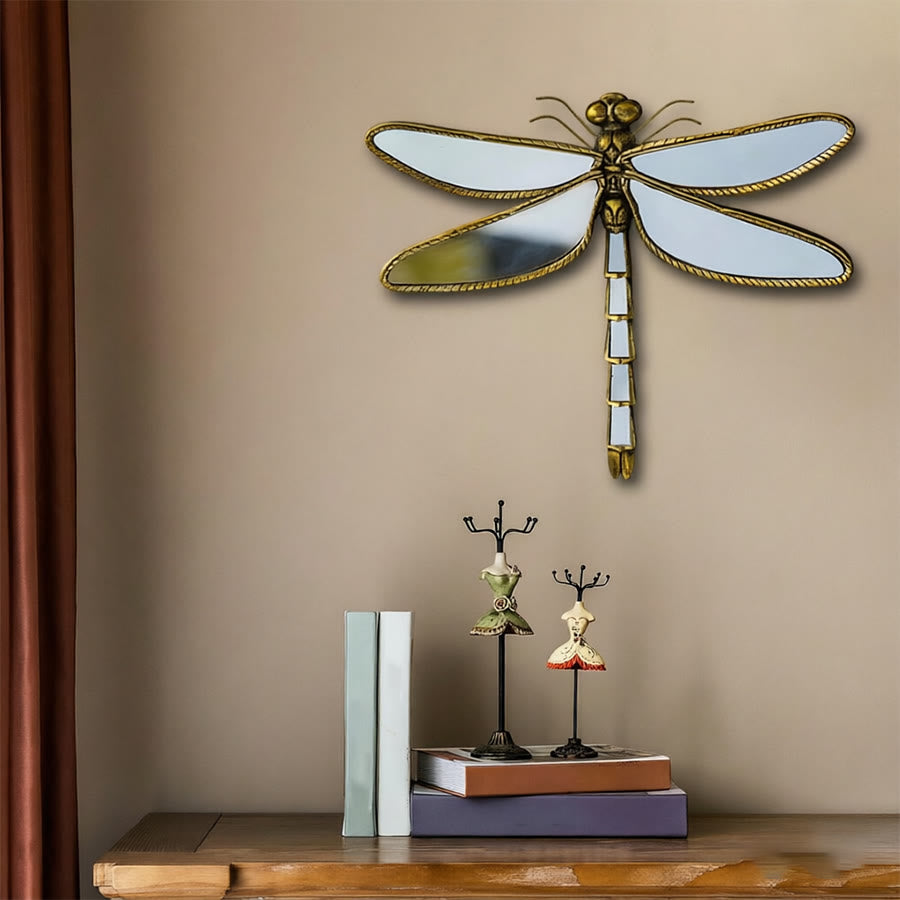 Olivenorma Splendida decorazione murale a forma di libellula per la casa, stile retrò, in resina dorata e vetro, da appendere al muro. - image 7