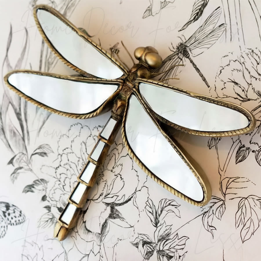 Olivenorma Splendida decorazione murale a forma di libellula per la casa, stile retrò, in resina dorata e vetro, da appendere al muro. - Libellula - 32 cm * 25 cm - image 0