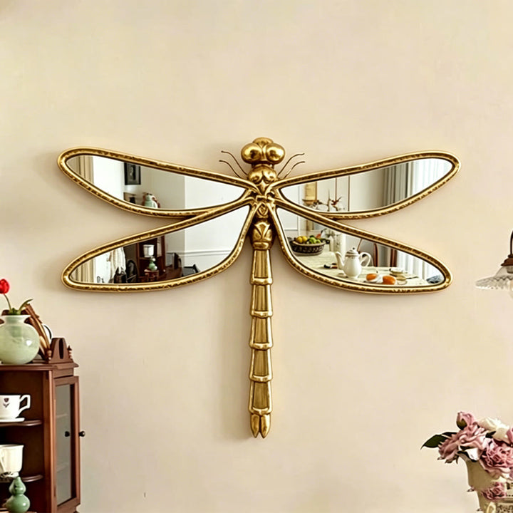 Olivenorma Splendida decorazione murale a forma di libellula per la casa, stile retrò, in resina dorata e vetro, da appendere al muro. - image 9