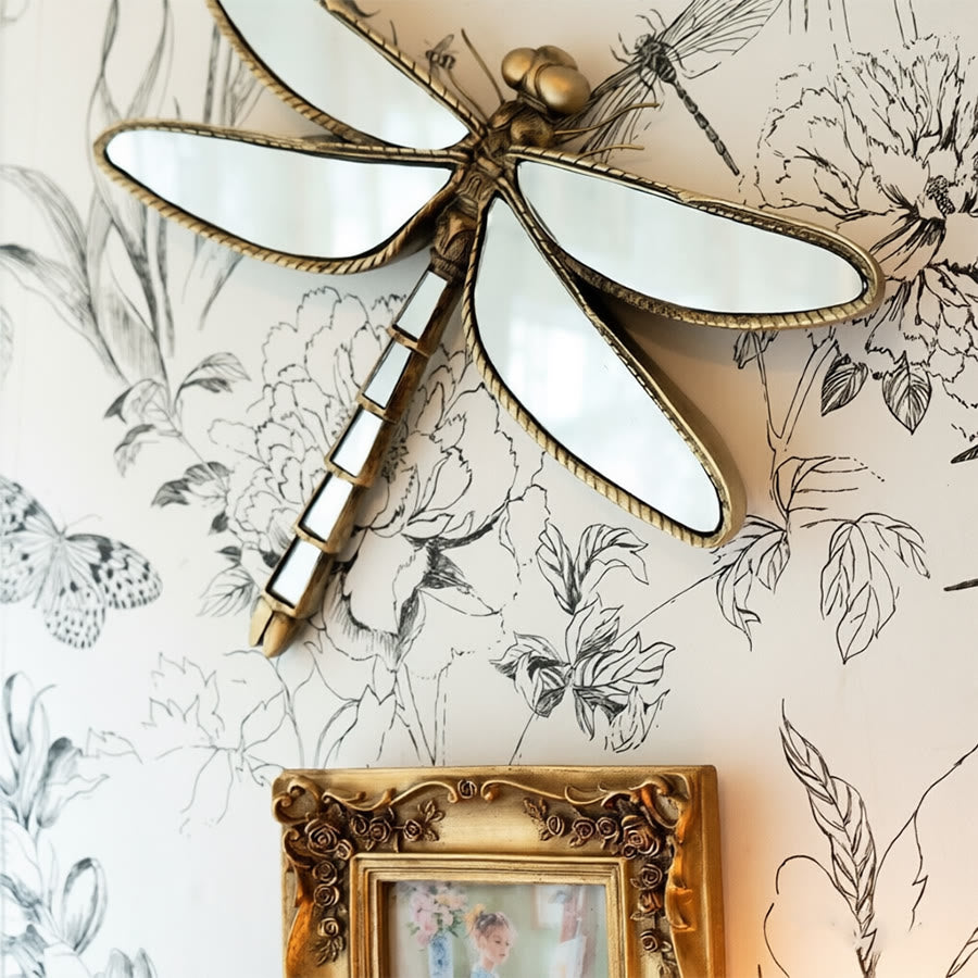 Olivenorma Splendida decorazione murale a forma di libellula per la casa, stile retrò, in resina dorata e vetro, da appendere al muro. - image 6