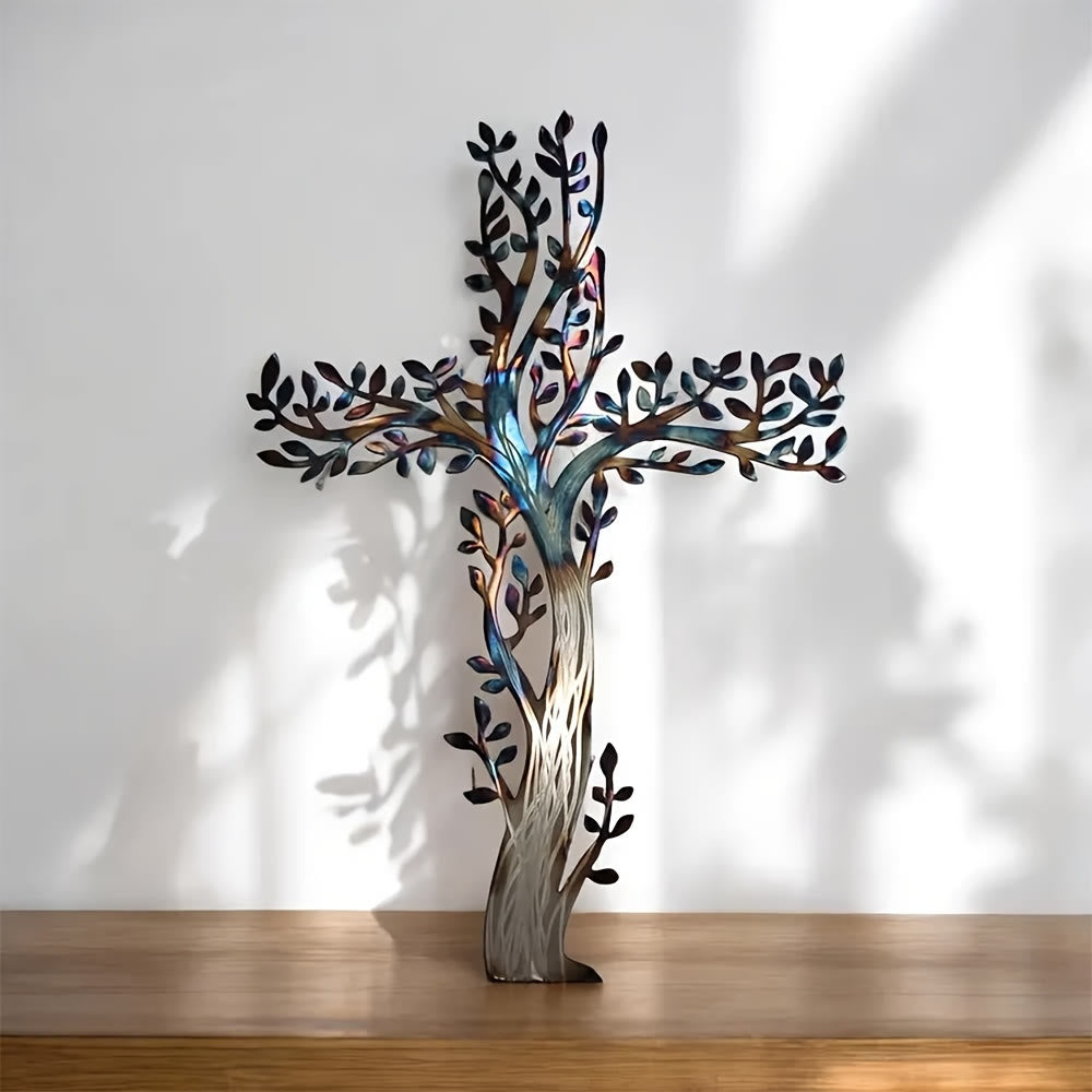 Olivenorma 1 pezzo Decorazione murale in metallo con albero della vita e croce per la casa - 52 cm*35,7 cm*1,2 mm - image 0