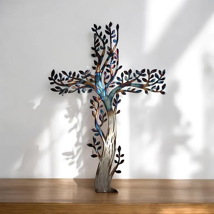 Olivenorma 1 pezzo Decorazione murale in metallo con albero della vita e croce per la casa - 52 cm*35,7 cm*1,2 mm - image 0