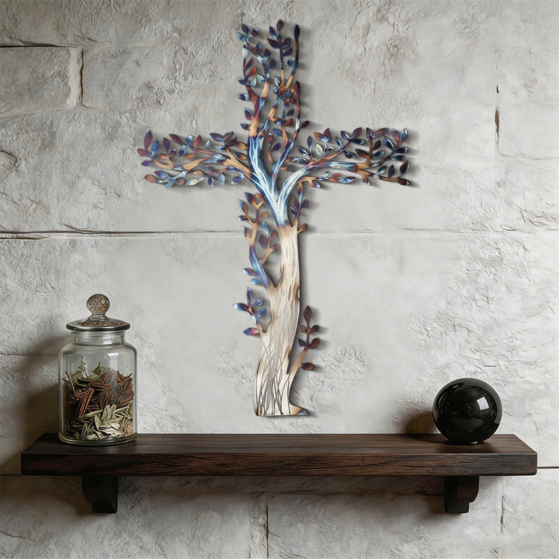 Olivenorma 1 pezzo Decorazione murale in metallo con albero della vita e croce per la casa - image 3