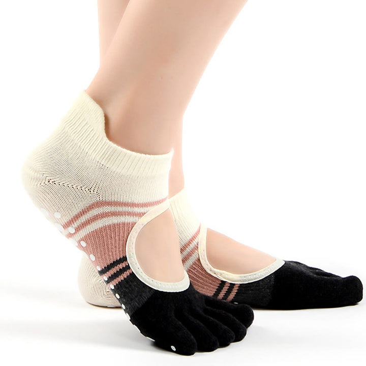 Calze da yoga da donna Olivenorma Five Toe Dual Design antiscivolo con impugnatura in silicone, resistenti agli urti, vestibilità aderente, multiuso per palestra indoor. - Grigio-rosa - Punta chiusa - 10 paia - image 12