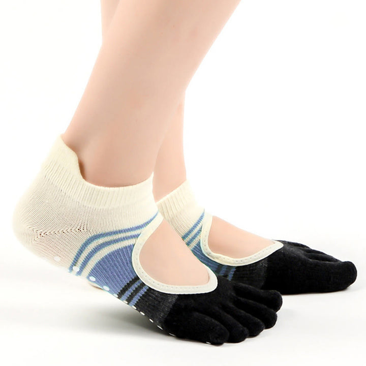 Calze da yoga da donna Olivenorma Five Toe Dual Design antiscivolo con impugnatura in silicone, resistenti agli urti, vestibilità aderente, multiuso per palestra indoor. - Grigio-blu - Punta chiusa - 10 paia - image 15