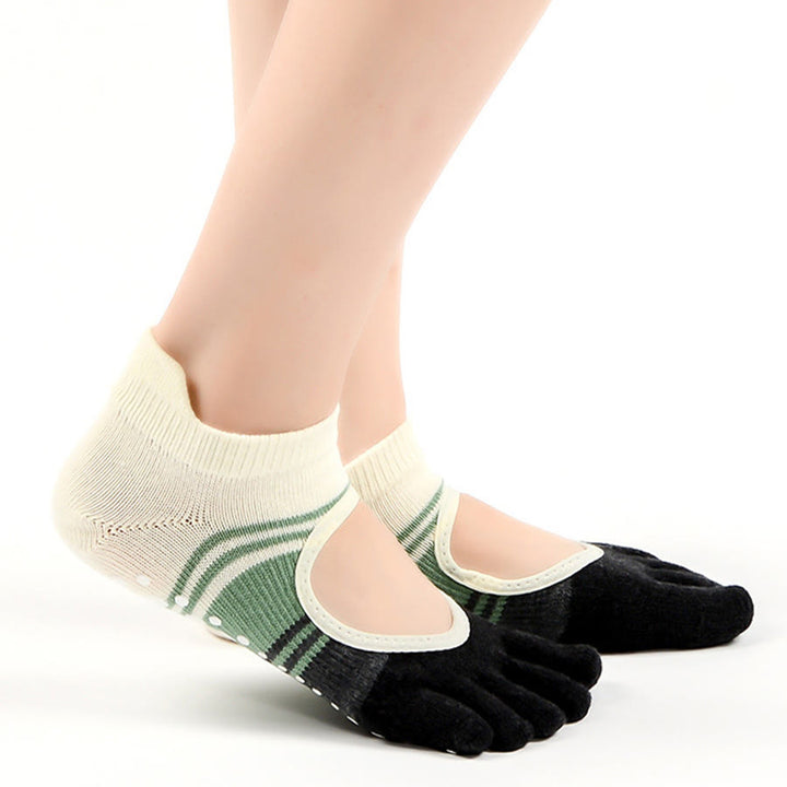 Calze da yoga da donna Olivenorma Five Toe Dual Design antiscivolo con impugnatura in silicone, resistenti agli urti, vestibilità aderente, multiuso per palestra indoor. - Grigio-verde - Punta chiusa - 10 paia - image 10