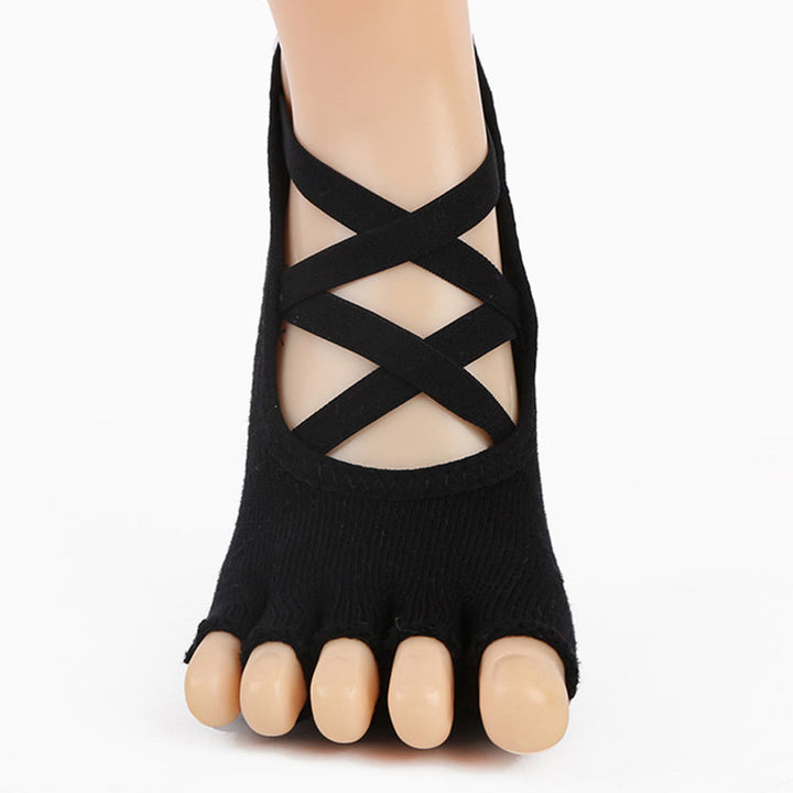 Calzini da yoga da donna Olivenorma Five Toe in silicone antiscivolo con assorbimento degli urti, vestibilità aderente, adatti a tutte le situazioni e attività indoor. - Scarpe nere a punta aperta - 10 paia - image 22