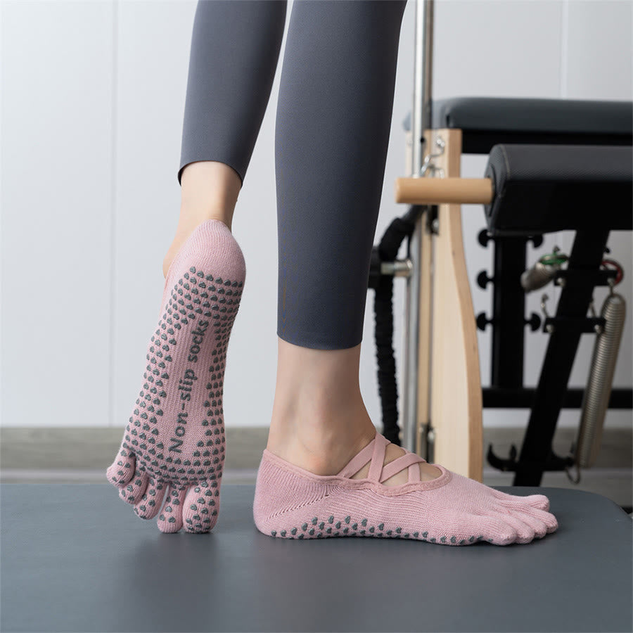 Calzini da yoga da donna Olivenorma Five Toe in silicone antiscivolo con assorbimento degli urti, vestibilità aderente, adatti a tutte le situazioni e attività indoor. - Punta chiusa rosa - 10 paia - image 5