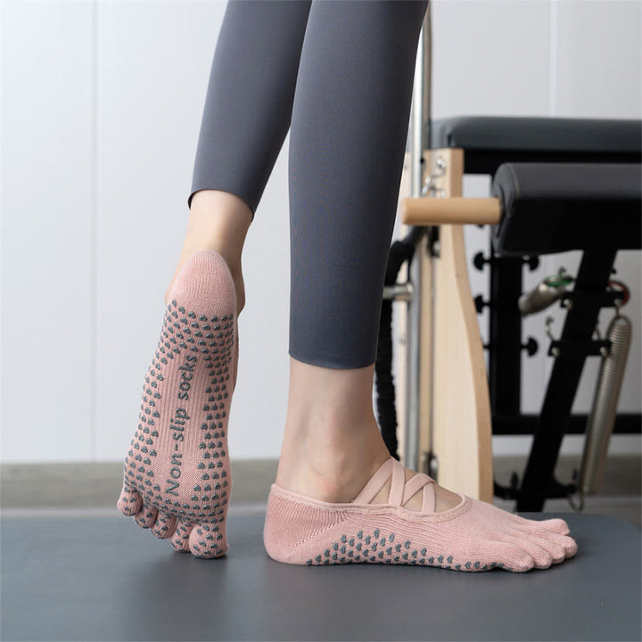Calzini da yoga da donna Olivenorma Five Toe in silicone antiscivolo con assorbimento degli urti, vestibilità aderente, adatti a tutte le situazioni e attività indoor. - Scarpe chiuse rosa nude - 10 paia - image 8