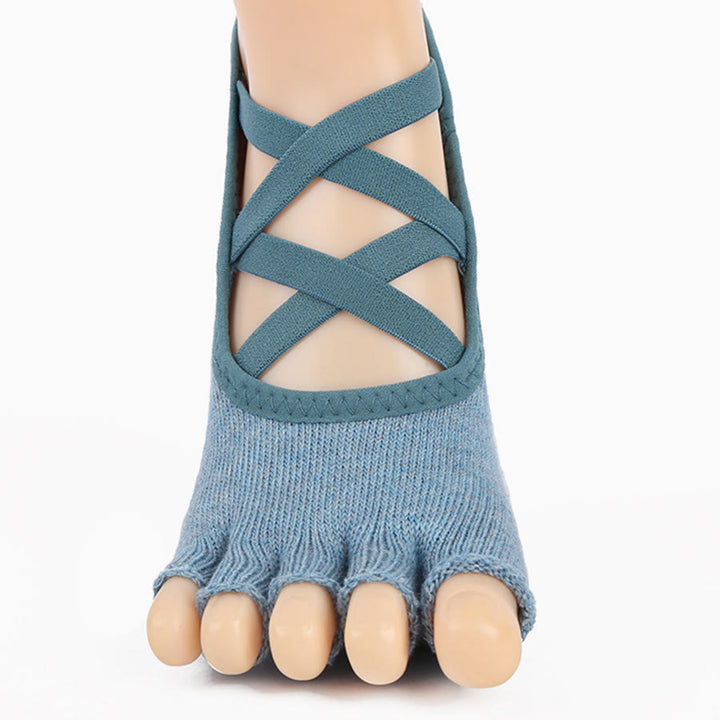 Calzini da yoga da donna Olivenorma Five Toe in silicone antiscivolo con assorbimento degli urti, vestibilità aderente, adatti a tutte le situazioni e attività indoor. - Grigio Blu Punta aperta - 10 paia - image 23
