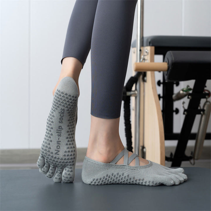 Calzini da yoga da donna Olivenorma Five Toe in silicone antiscivolo con assorbimento degli urti, vestibilità aderente, adatti a tutte le situazioni e attività indoor. - Scarpe chiuse grigio chiaro - 10 paia - image 10