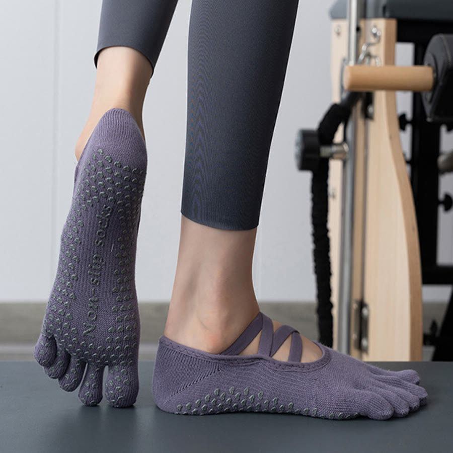 Calzini da yoga da donna Olivenorma Five Toe in silicone antiscivolo con assorbimento degli urti, vestibilità aderente, adatti a tutte le situazioni e attività indoor. - Punta chiusa viola - 10 paia - image 1
