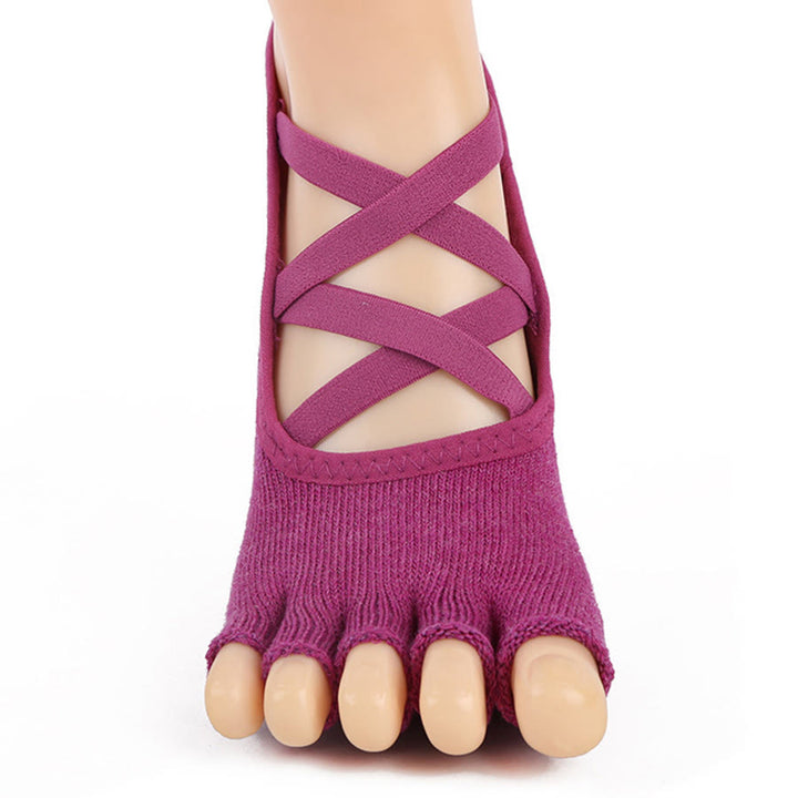 Calzini da yoga da donna Olivenorma Five Toe in silicone antiscivolo con assorbimento degli urti, vestibilità aderente, adatti a tutte le situazioni e attività indoor. - Scarpe aperte in punta color viola intenso - 10 paia - image 24
