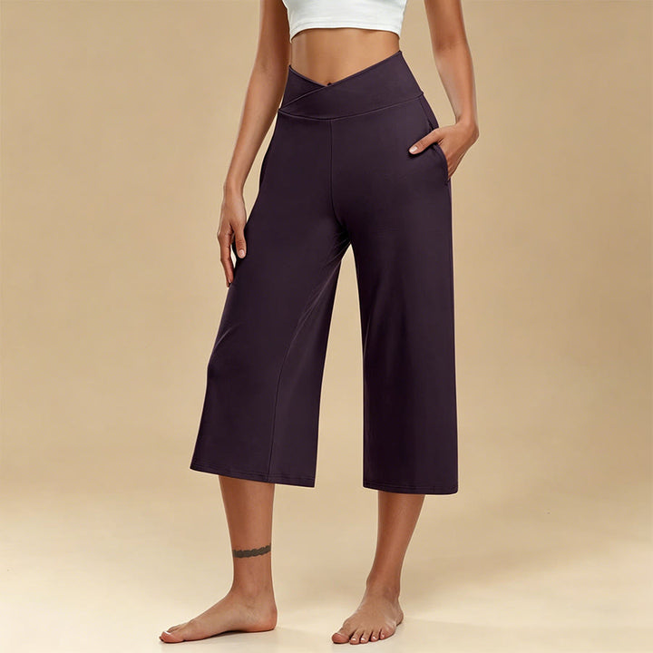Pantaloni da yoga e fitness da donna Olivenorma Crossover a vita alta, cropped, a gamba larga e con tasche. - Viola - 3XL - image 6
