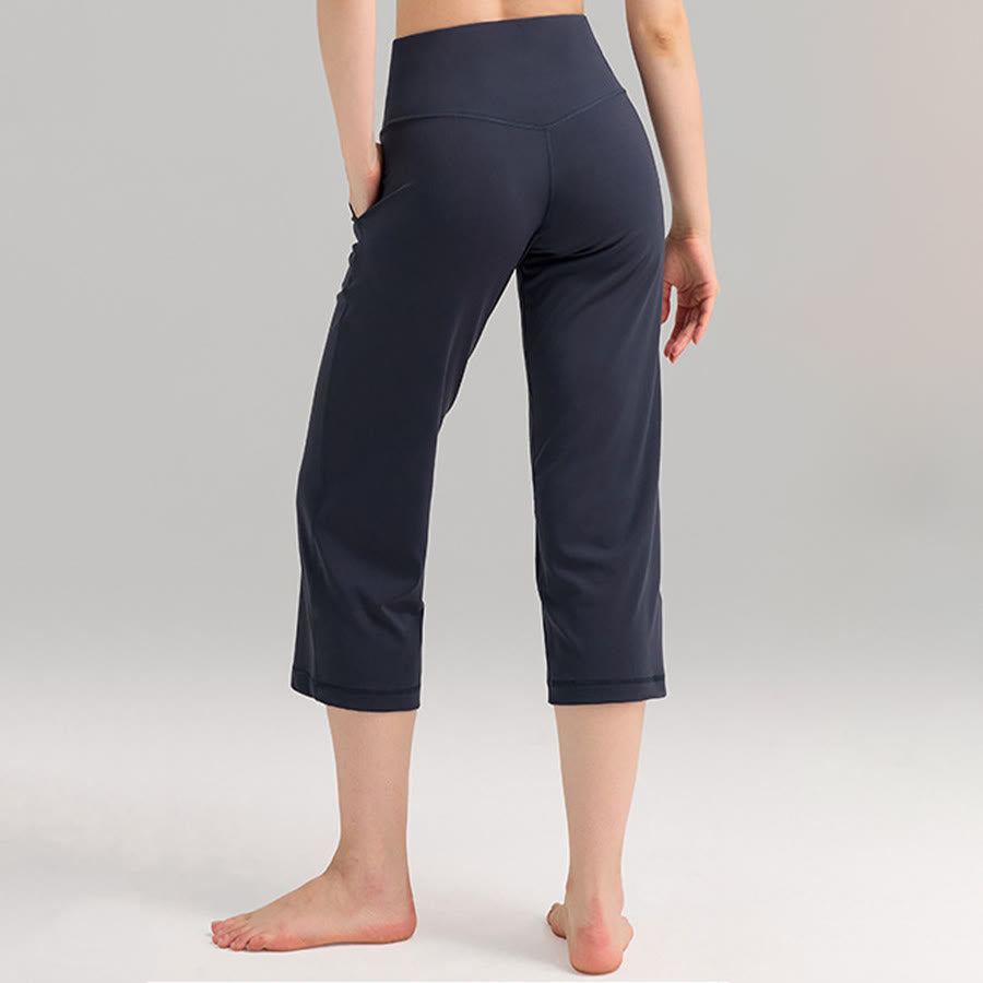 Pantaloni capri a vita alta Olivenorma , gamba larga, con tasche, ideali per yoga e fitness, da donna. - image 7