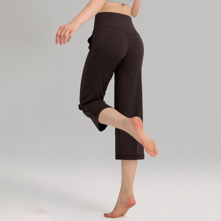 Pantaloni capri a vita alta Olivenorma , gamba larga, con tasche, ideali per yoga e fitness, da donna. - image 5