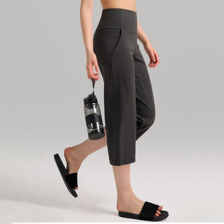 Pantaloni capri a vita alta Olivenorma , gamba larga, con tasche, ideali per yoga e fitness, da donna. - image 9