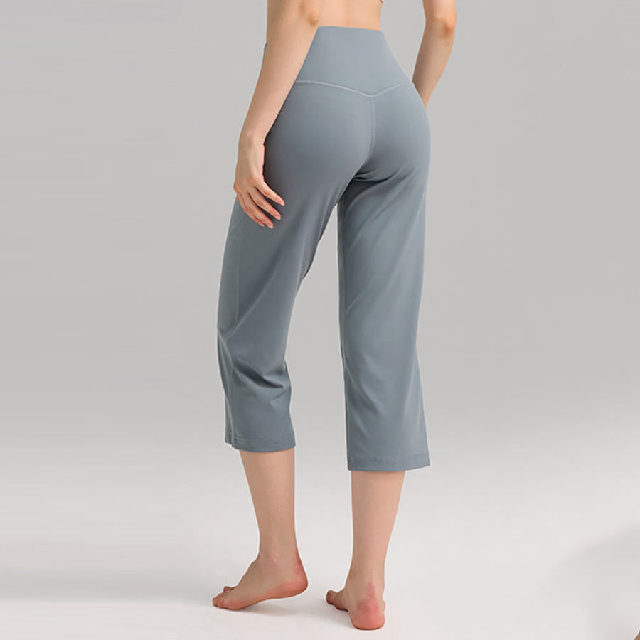 Pantaloni capri a vita alta Olivenorma , gamba larga, con tasche, ideali per yoga e fitness, da donna. - image 1
