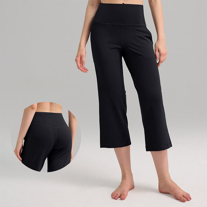 Pantaloni capri a vita alta Olivenorma , gamba larga, con tasche, ideali per yoga e fitness, da donna. - Nero - XL - image 11