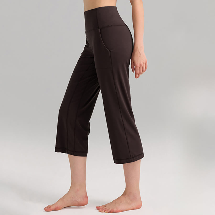 Pantaloni capri a vita alta Olivenorma , gamba larga, con tasche, ideali per yoga e fitness, da donna. - image 4